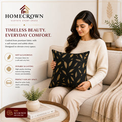 Homecrown Black Velvet Cushion Covers Set of 5 (16x16 Inch) with Golden Leaf Foil Print | Cushion Covers | Homecrown