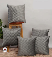 Homecrown Quilted Velvet Cushion Covers Set of 5 (16x16 Inch) - Grey
