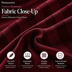 Homecrown Maroon Satin Stripe Glace Cotton Double Bedsheet with 2 Pillow Covers (90 x 100 in) | Bedsheet | Homecrown