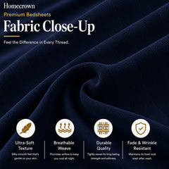 Homecrown Blue Satin Stripe Glace Cotton Double Bedsheet with 2 Pillow Covers (90 x 100 in) | Bedsheet | Homecrown