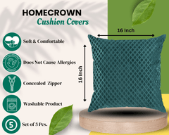 Homecrown Textured Velvet Cushion Covers Set of 5 (16x16 Inch) - Teal