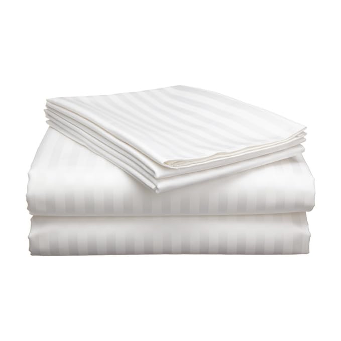 Homecrown Stripe Bedsheet for Single Bed with 1 Matching Pillow Cover – White