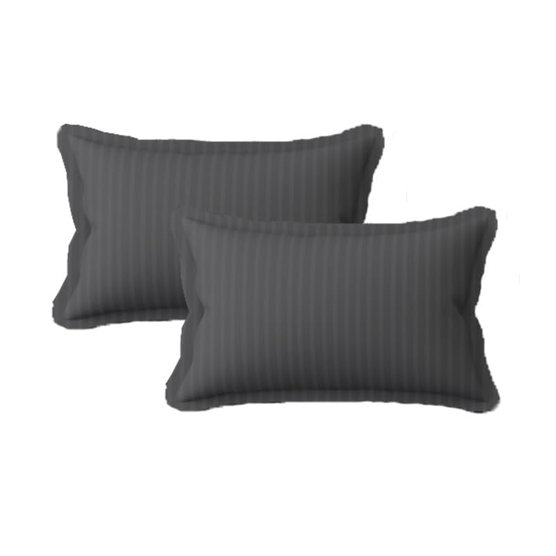 Homecrown Cotton Feel Striped Elastic Fitted Double Bedsheet with 2 Pillow Covers – 72x78 Inch – Dark Grey