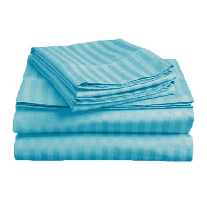 Homecrown Stripe Bedsheet for Single Bed with 1 Matching Pillow Cover – Light Blue