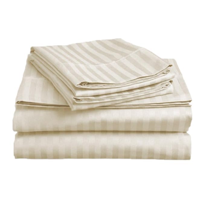 Homecrown Stripe Bedsheet for Single Bed with 1 Matching Pillow Cover – Beige