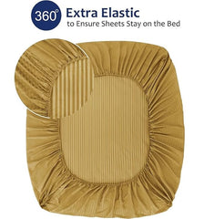Homecrown Cotton Feel Striped Elastic Fitted Double Bedsheet with 2 Pillow Covers – 72x78 Inch – Yellow