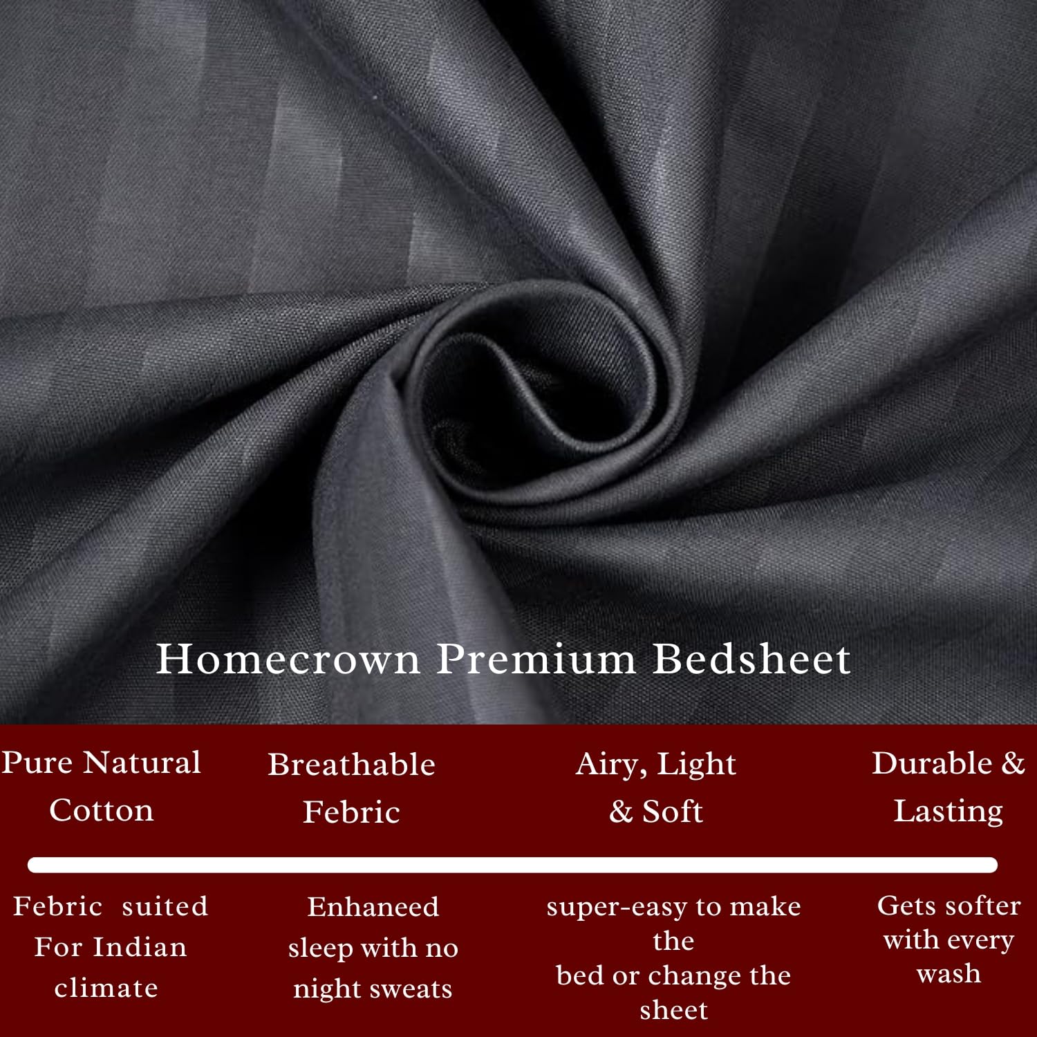 Homecrown Stripe Bedsheet for Single Bed with 1 Matching Pillow Cover – Dark Grey