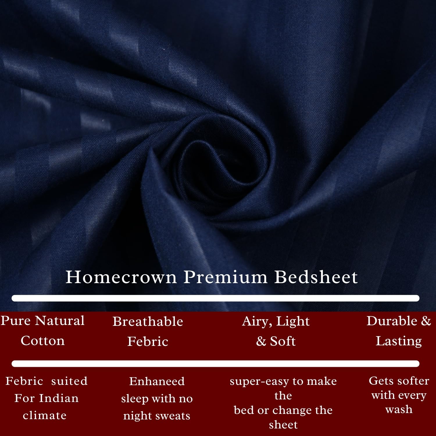 Homecrown Stripe Bedsheet for Single Bed with 1 Matching Pillow Cover – Dark Blue