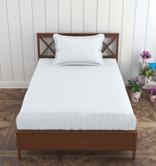 Homecrown Stripe Bedsheet for Single Bed with 1 Matching Pillow Cover – White