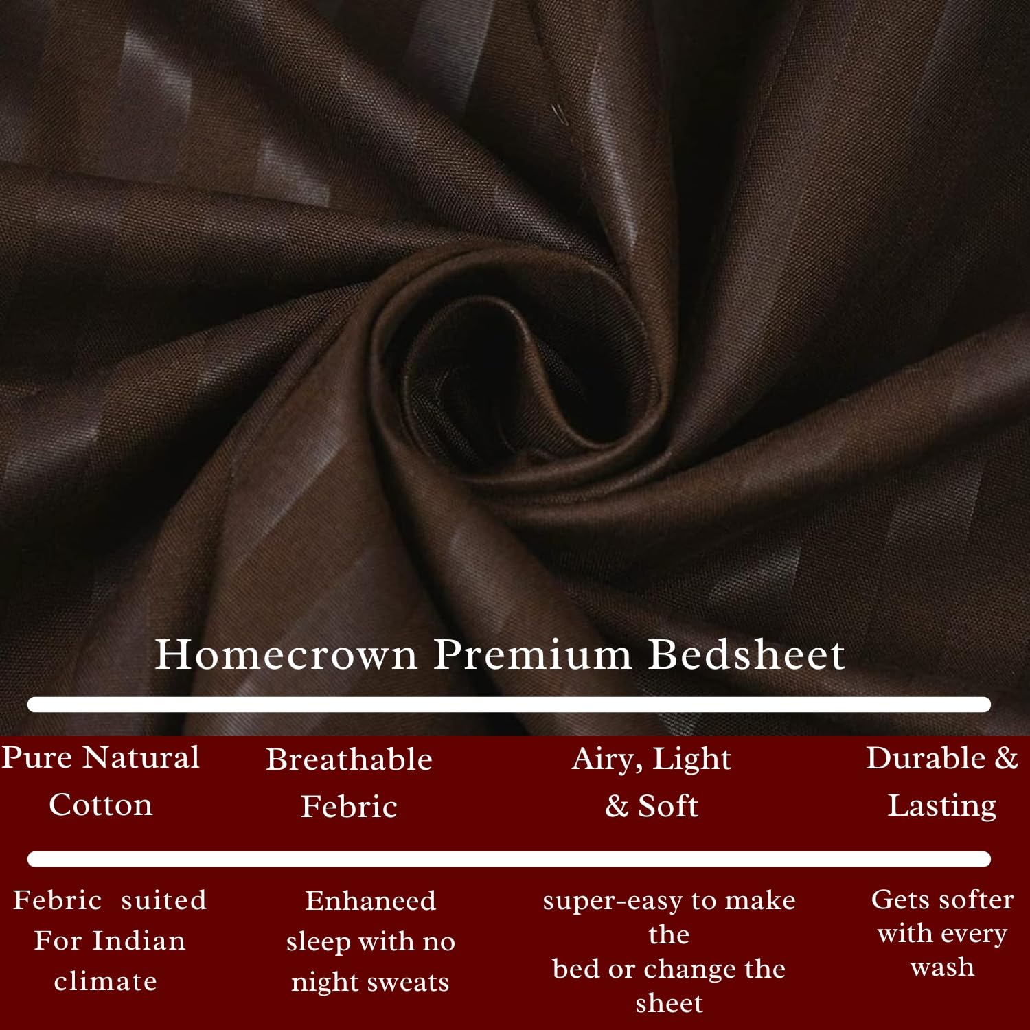 Homecrown Stripe Bedsheet for Single Bed with 1 Matching Pillow Cover – Brown
