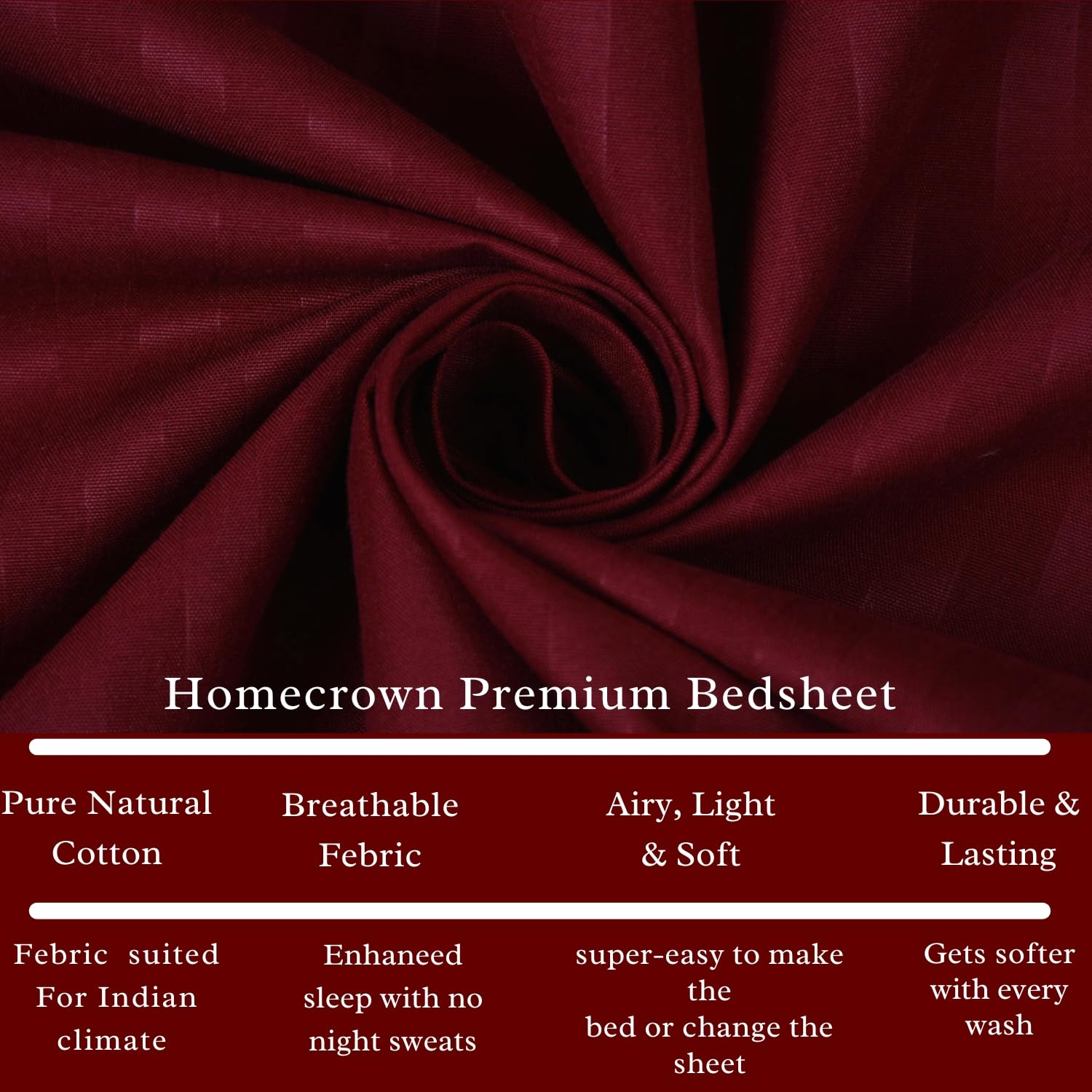 Homecrown Stripe Bedsheet for Single Bed with 1 Matching Pillow Cover – Maroon