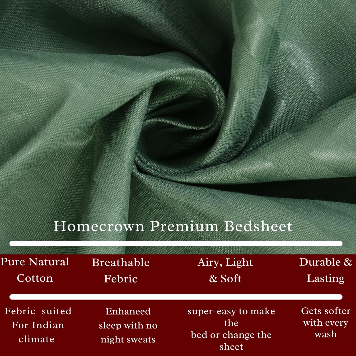 Homecrown Stripe Bedsheet for Single Bed with 1 Matching Pillow Cover – Dark Green