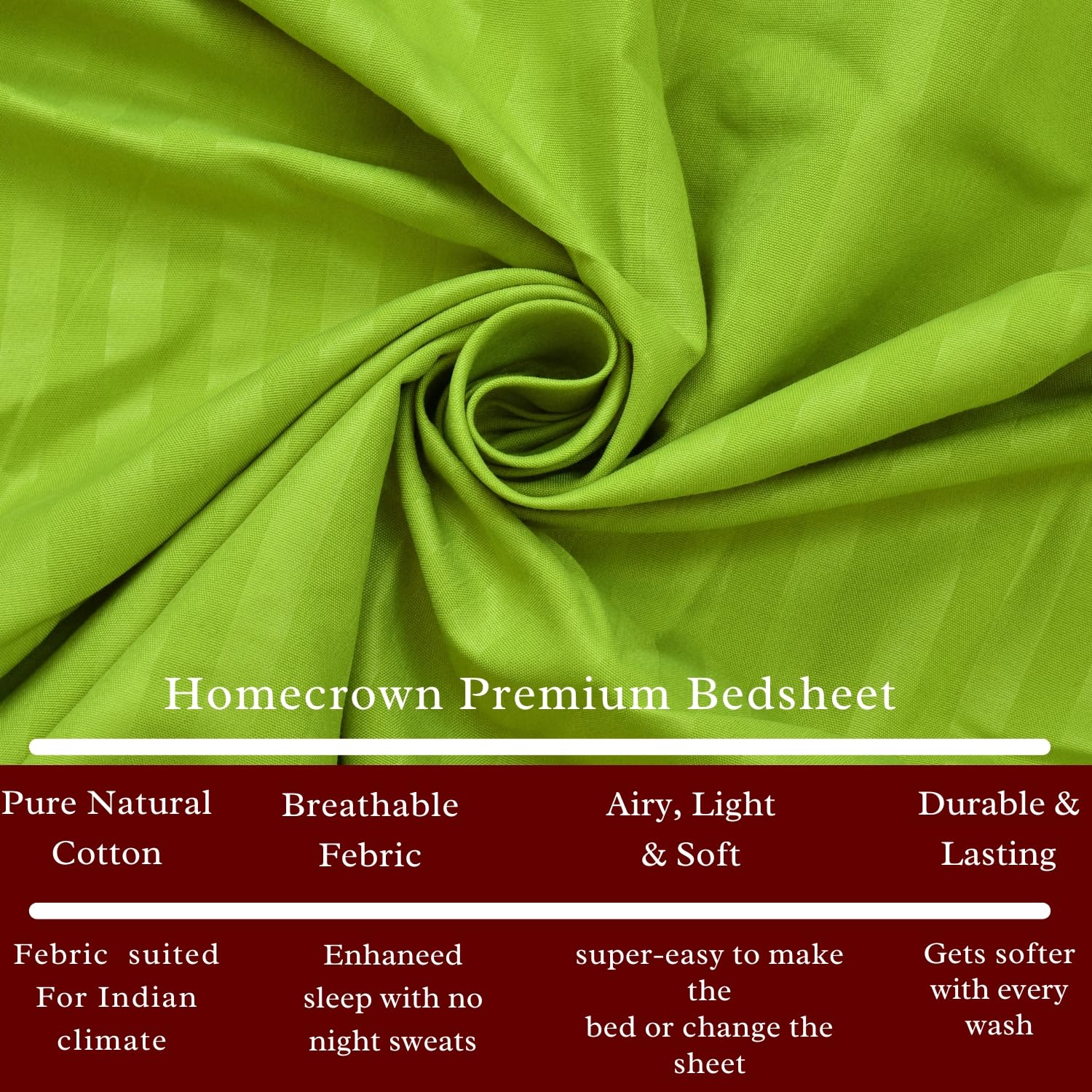Homecrown Stripe Bedsheet for Single Bed with 1 Matching Pillow Cover – Light Green