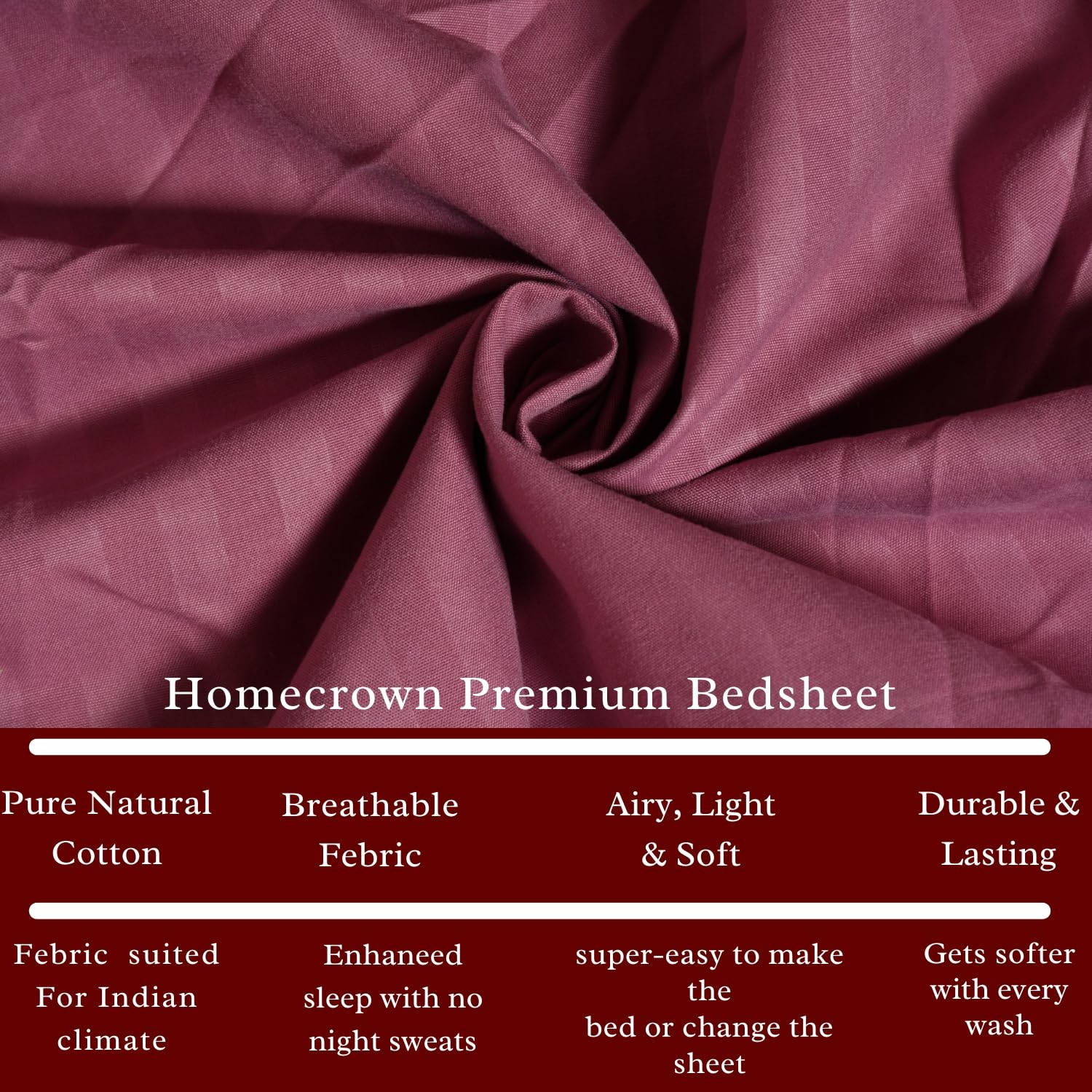Homecrown Stripe Bedsheet for Single Bed with 1 Matching Pillow Cover – Dark Pink