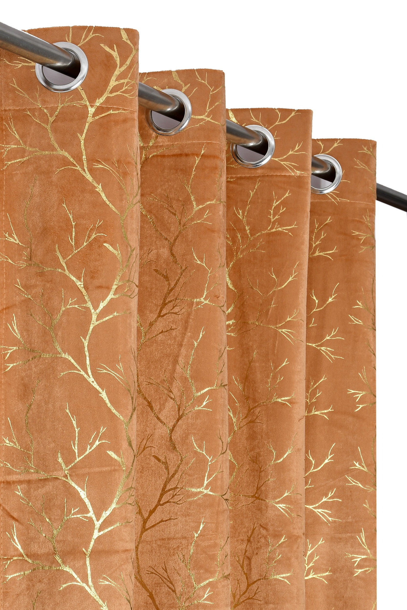 Homecrown Premium Velvet Fabric Room Darkening Curtains for Windows & Doors - Set of 2, Foil Print- Gold