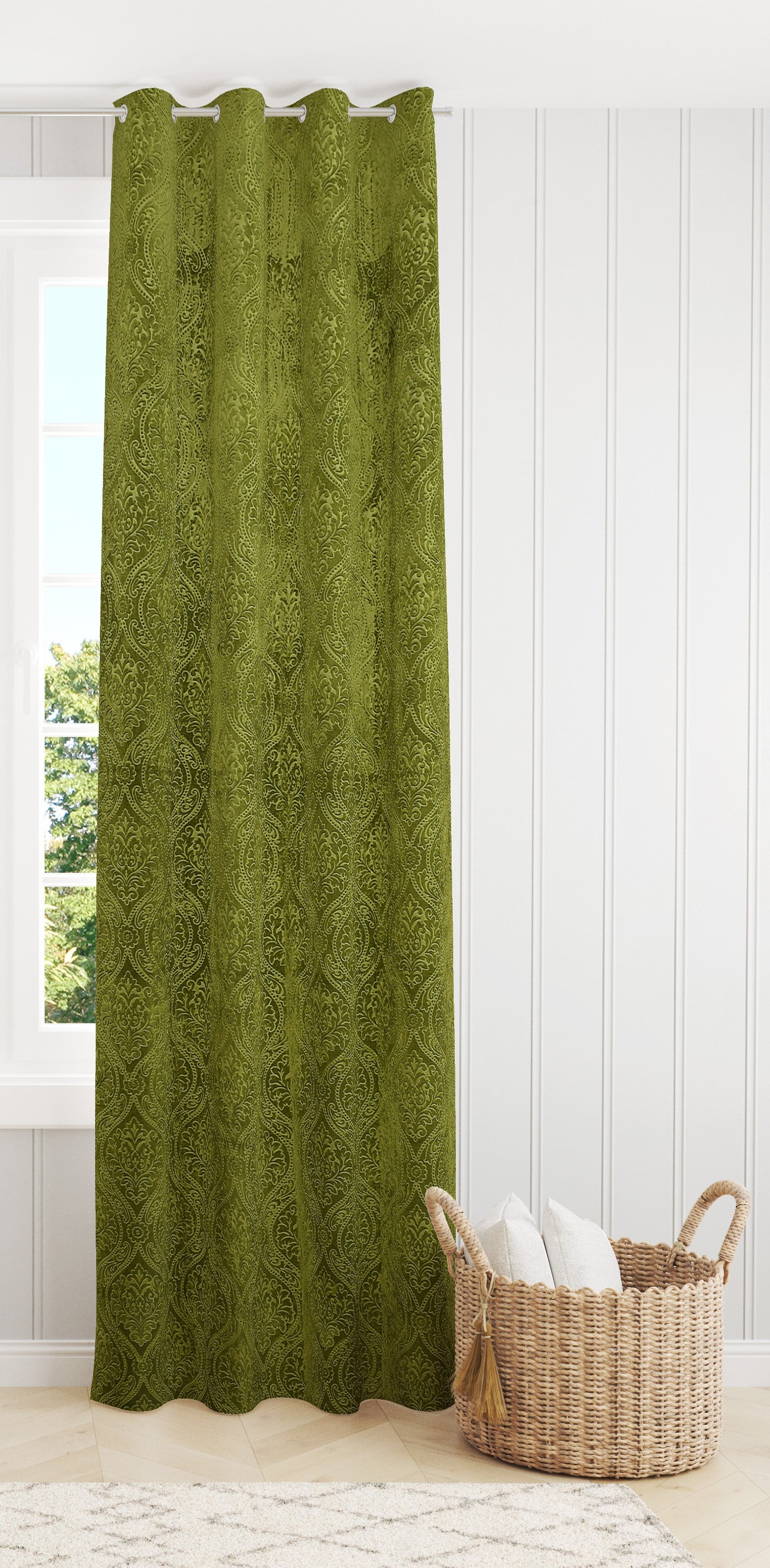 Homecrown Premium Velvet Fabric Room Darkening Curtains for Windows & Doors - Set of 2, Cadbury- Green