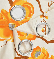HOMECROWN Floral Printed Curtains for Windows and Doors – Set of 2, Orange