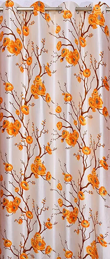 HOMECROWN Floral Printed Curtains for Windows and Doors – Set of 2, Orange