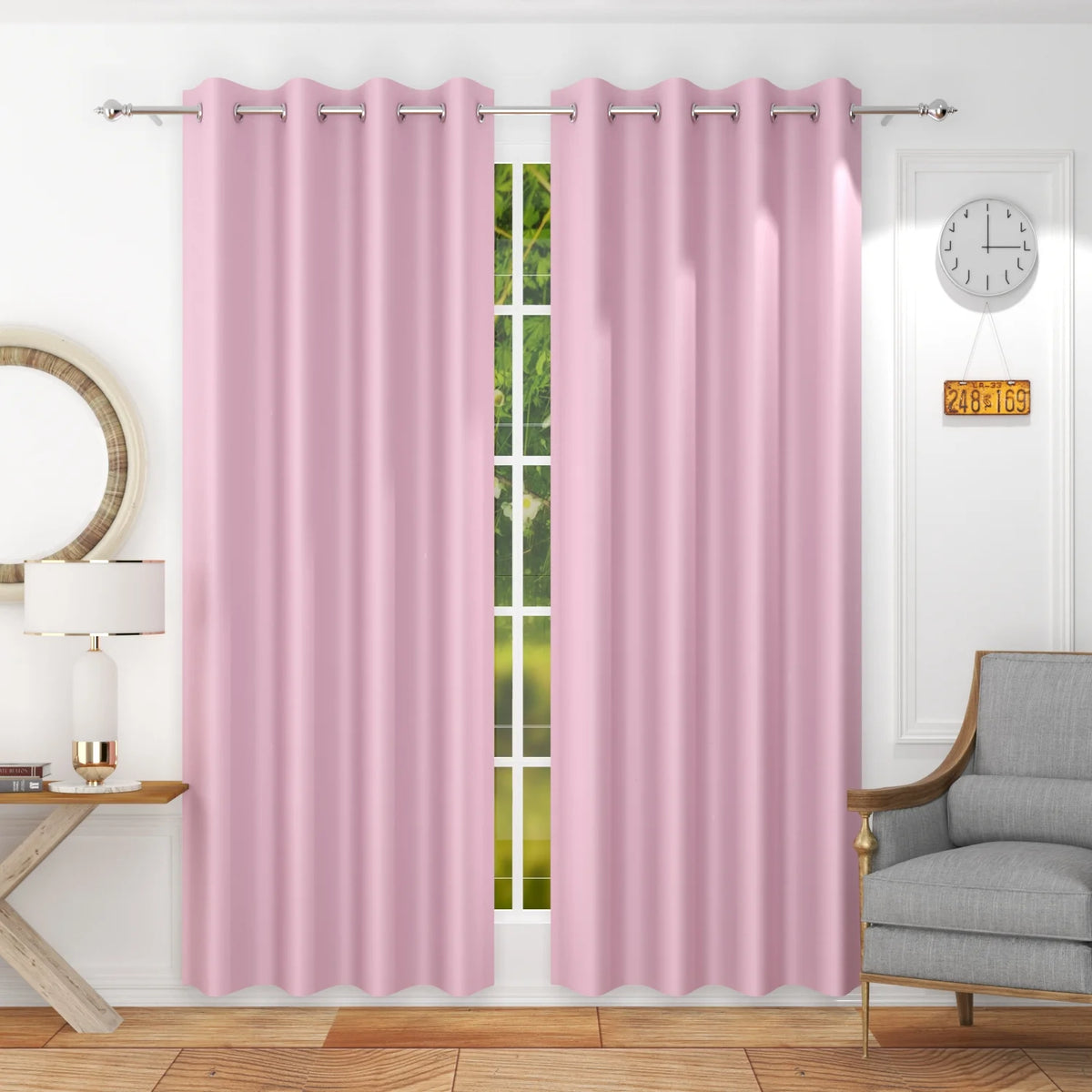 Homecrown Premium Thermal Insulated Room Darkening Blackout Curtains for Windows & Doors - Set of 2, Light Pink