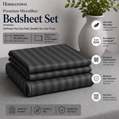 Homecrown Grey Satin Stripe Glace Cotton Double Bedsheet with 2 Pillow Covers (90 x 100 in) | Bedsheet | Homecrown