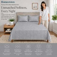 Homecrown Silver Satin Stripe Glace Cotton Double Bedsheet with 2 Pillow Covers (90 x 100 in) | Bedsheet | Homecrown