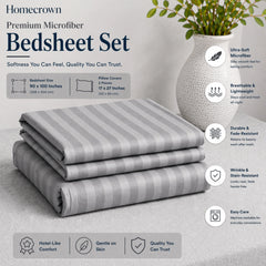 Homecrown Silver Satin Stripe Glace Cotton Double Bedsheet with 2 Pillow Covers (90 x 100 in) | Bedsheet | Homecrown