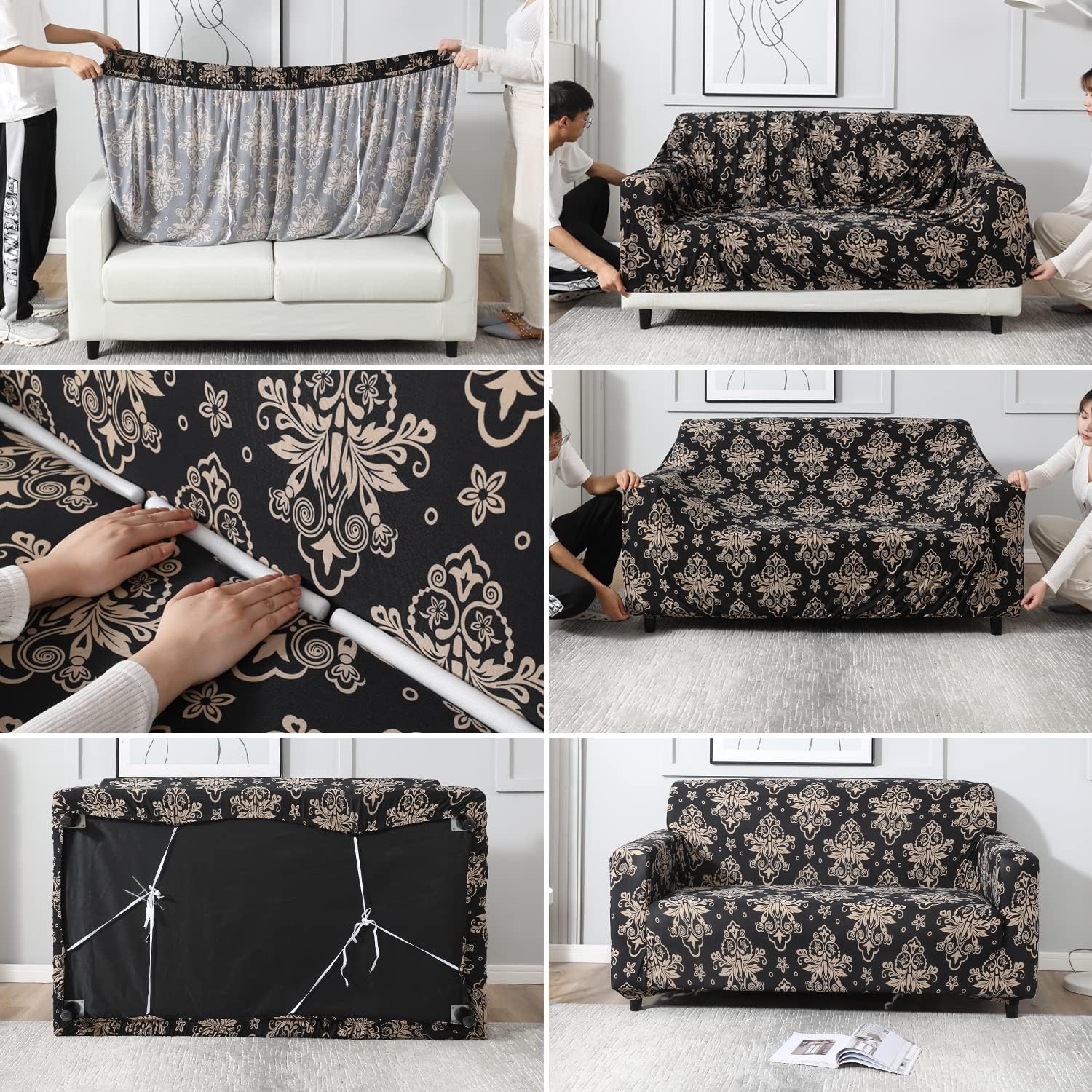 Homecrown Stretchable Fully Covered 5 Seater Sofa Cover Set (3+1+1) – Ethnic Design, Universal Fit & Non-Slip Protection