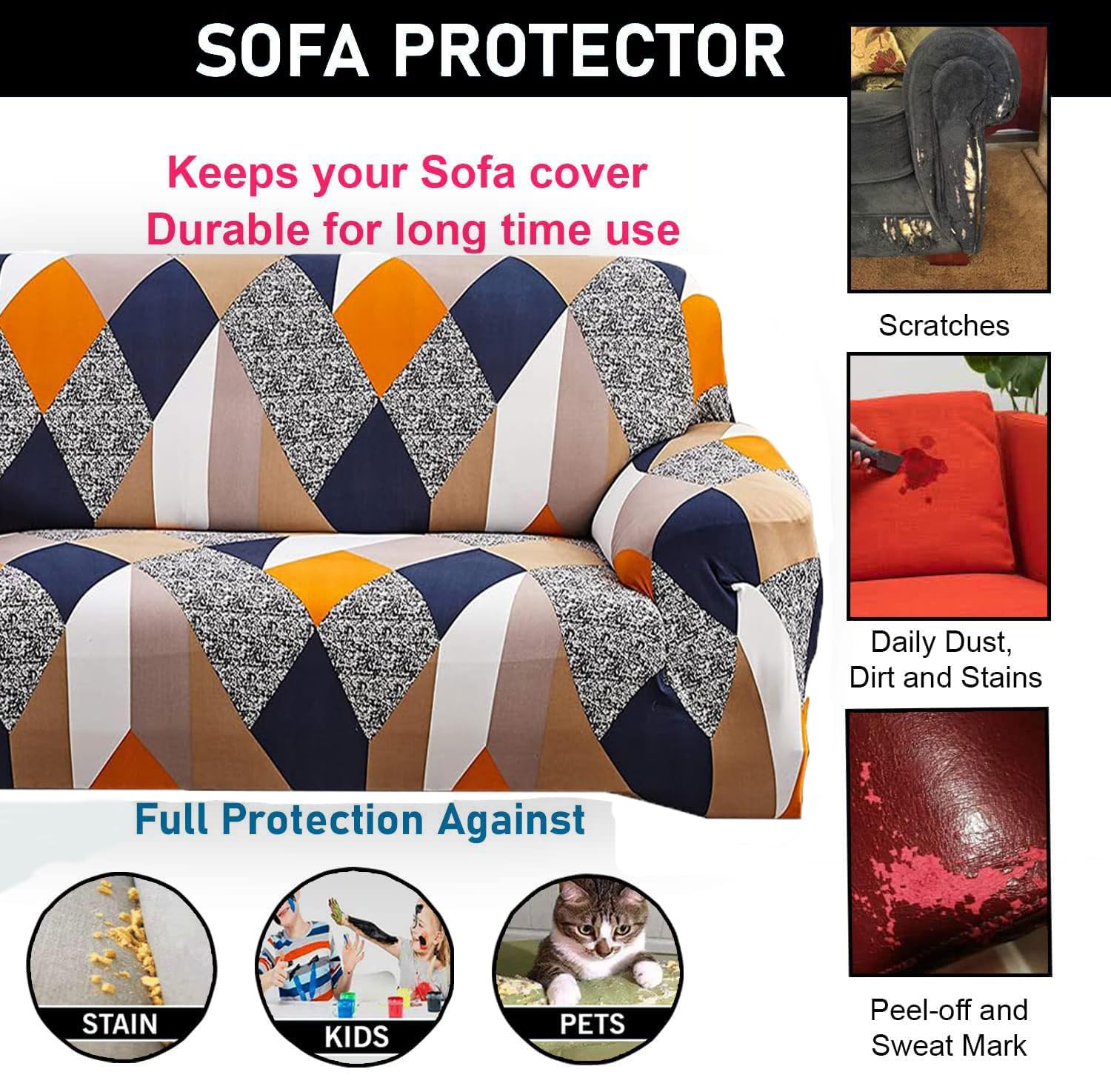 Homecrown Stretchable Fully Covered 5 Seater Sofa Cover Set (3+1+1) – Geometric Design, Universal Fit & Non-Slip Protection