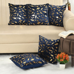 Homecrown Black Velvet Cushion Covers Set of 5 (16x16 Inch) with Golden Leaf Foil Print | Cushion Covers | Homecrown