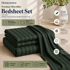 Homecrown Green Satin Stripe Glace Cotton Double Bedsheet with 2 Pillow Covers (90 x 100 in) | Bedsheet | Homecrown