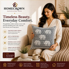 Homecrown Elephant Design Velvet Cushion Covers 16x16 Inch – Set of 5 (Grey) | Cushion Covers | Homecrown