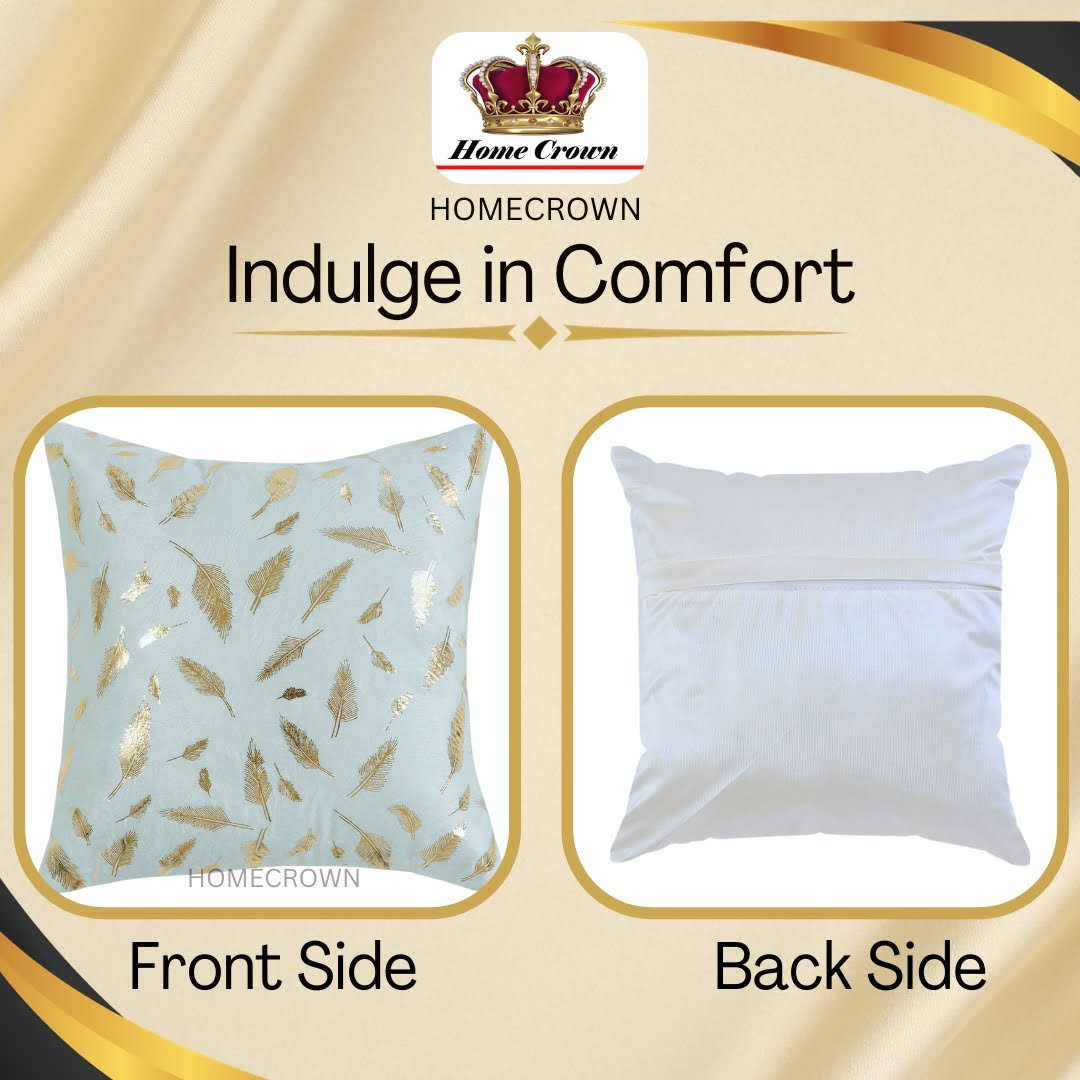 Homecrown Golden Leaf Velvet Cushion Covers Set of 5 (16x16 Inch) - White