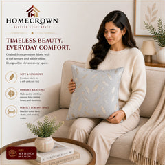 Homecrown Grey Velvet Cushion Covers Set of 5 (16x16 Inch) with Golden Leaf Foil Print | Cushion Covers | Homecrown