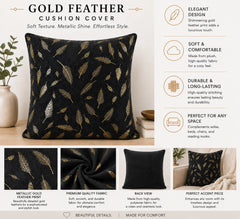 Homecrown Black Velvet Cushion Covers Set of 5 (16x16 Inch) with Golden Leaf Foil Print | Cushion Covers | Homecrown