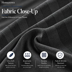 Homecrown Grey Satin Stripe Glace Cotton Double Bedsheet with 2 Pillow Covers (90 x 100 in) | Bedsheet | Homecrown