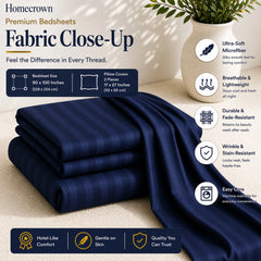 Homecrown Blue Satin Stripe Glace Cotton Double Bedsheet with 2 Pillow Covers (90 x 100 in) | Bedsheet | Homecrown