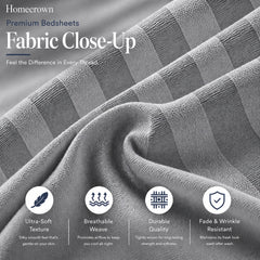 Homecrown Silver Satin Stripe Glace Cotton Double Bedsheet with 2 Pillow Covers (90 x 100 in) | Bedsheet | Homecrown