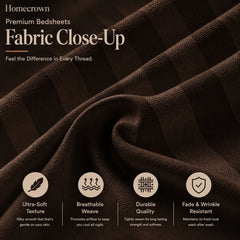 Homecrown Brown Satin Stripe Glace Cotton Double Bedsheet with 2 Pillow Covers (90 x 100 in) | Bedsheet | Homecrown