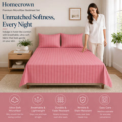 Homecrown Dark Pink Satin Stripe Glace Cotton Double Bedsheet with 2 Pillow Covers (90 x 100 in) | Bedsheet | Homecrown