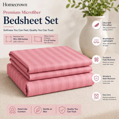 Homecrown Dark Pink Satin Stripe Glace Cotton Double Bedsheet with 2 Pillow Covers (90 x 100 in) | Bedsheet | Homecrown
