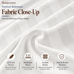 Homecrown White Satin Stripe Glace Cotton Double Bedsheet with 2 Pillow Covers (90 x 100 in) | Bedsheet | Homecrown