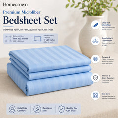 Homecrown Aqua Satin Stripe Glace Cotton Double Bedsheet with 2 Pillow Covers (90 x 100 in) | Bedsheet | Homecrown